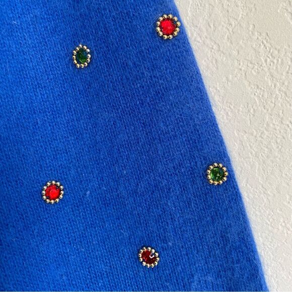 Marco Pecci Sweater Vtg 1980s Blue Angora & Wool Jeweled Beaded Pullover Sz 40 - Picture 7 of 11